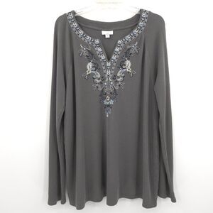 J. Jill embroidered thermal long sleeve tunic top Size L tall green‎